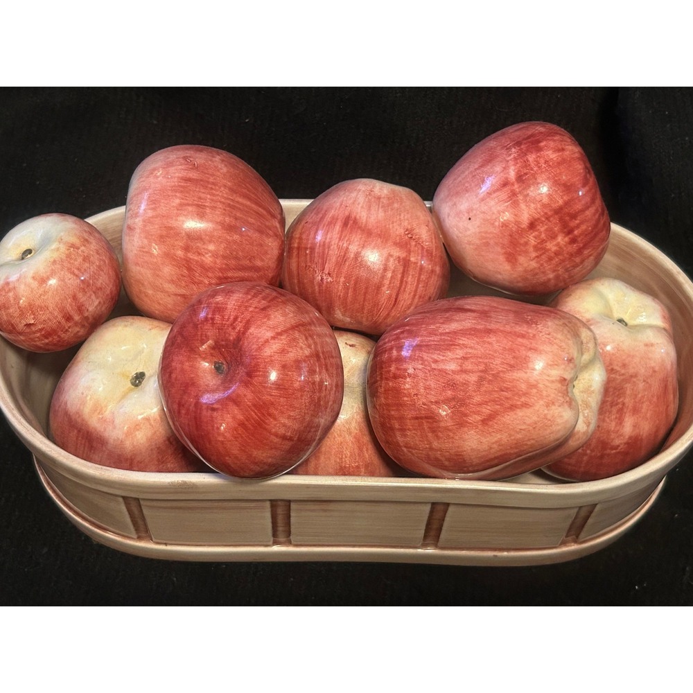 Ethan Allen Vintage Ceramic Apple Basket Centerpiece Made in Italy Red Cream
